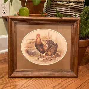 Vintage Rooster Hen Chicken farm wooden frame.
